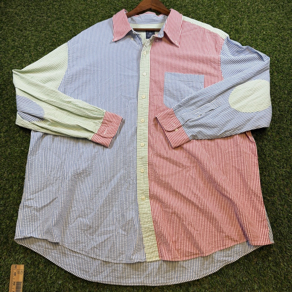 Brooks Brothers 1818 Seersucker Shirt Mens 3XL Colorblock Stripe Stretch Cotton